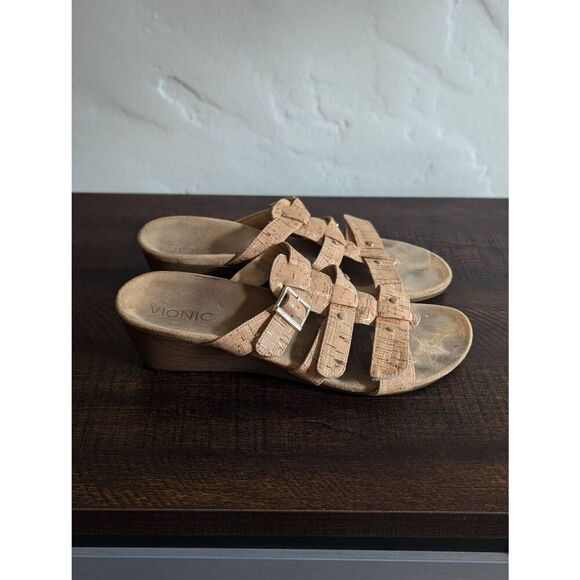 Vionic Women's Radia Adjustable Cork Wedge Slide Sandals - Size 9 - Picture 1 of 8